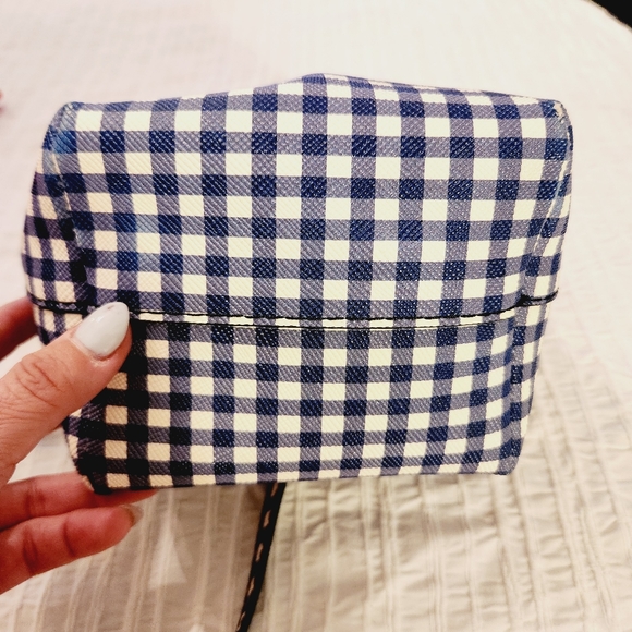 J Crew gingham blue bucket 100% leather shoulder crossbody bag - Picture 4 of 14